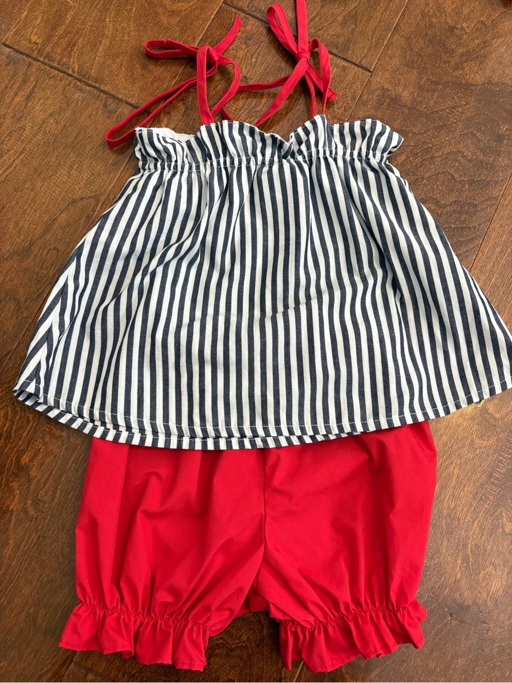 The Beaufort Bonnet Company Red and Navy Striped Girls Matching Set